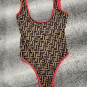 Fendi black and brown FF logo one piece swimsuit